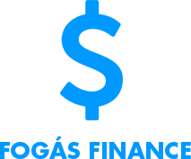 ícone de cifrão azul com o conteúdo "Fogás Finance" escrito em baixo.