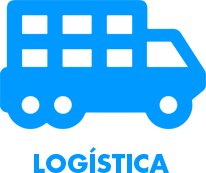 ícone de caminhão azul com o conteúdo "logística" escrito em baixo.