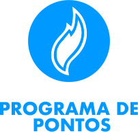 ícone do logo de formato de chama azul com o conteúdo "Programa de pontos" escrito em baixo.